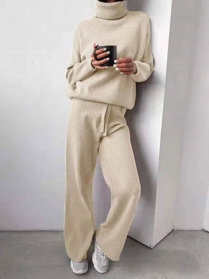 Matchande Set Dam Turtleneck Långärmad Stickad Siden Bomull 4