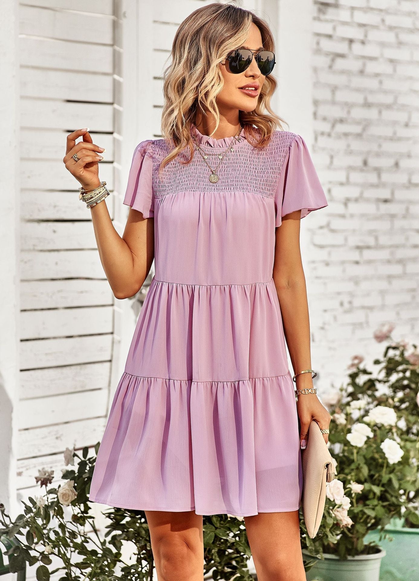 Kvinna Utställd Klänning Ruffles Polyester 3