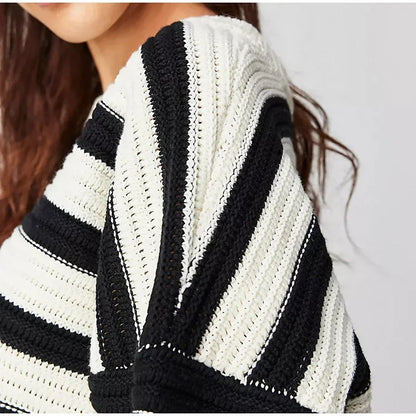 Dam Tröja Långa Ärmar Randigt Mjuk Andningsbar Material-3