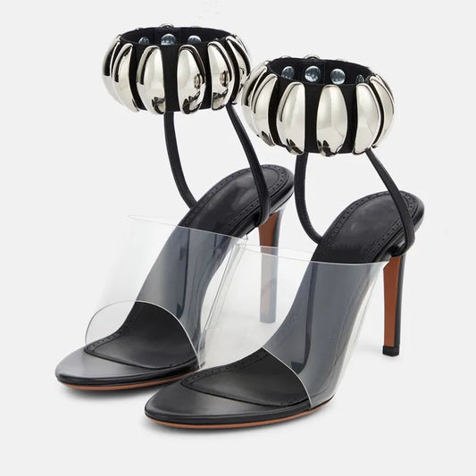 Dam Sandaler Pumps med Känsliga Klackar i PVC-1