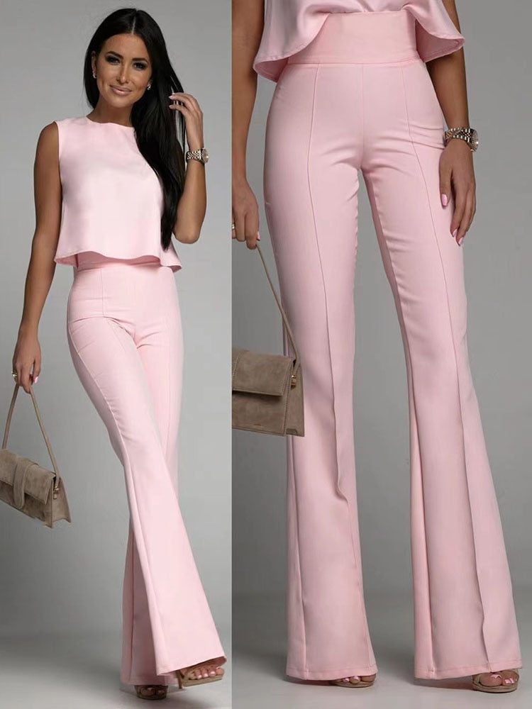 Dam Jumpsuit Ärmlös O-Hals Hög Midja Polyester-3