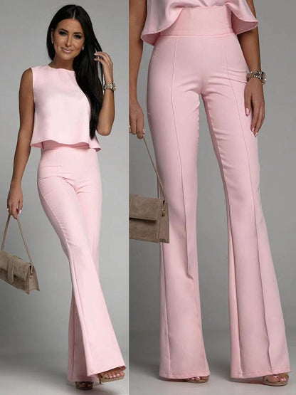 Dam Jumpsuit Ärmlös O-Hals Hög Midja Polyester-3