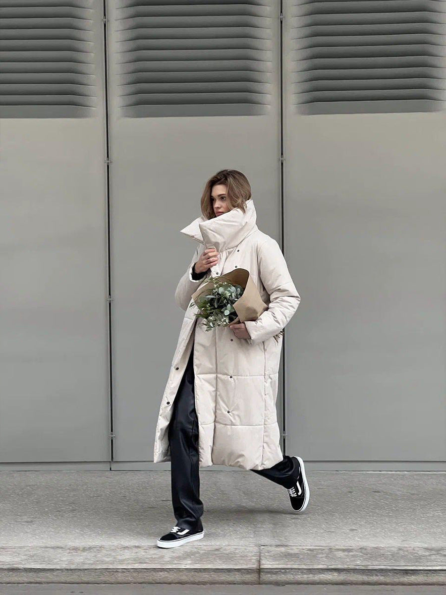 Lång Vinterrock Dam Elegant Krage Högkvalitativt Tyg-3