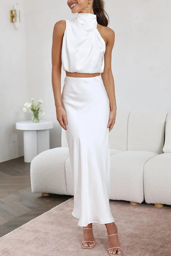 Variant image for Maxiklänning Dam Halterneck Satin Elegant Lång Klänning-25
