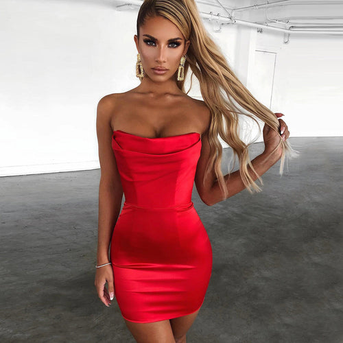 Dam Miniklänning Ryggfri Satin Ovanför Knäet-1