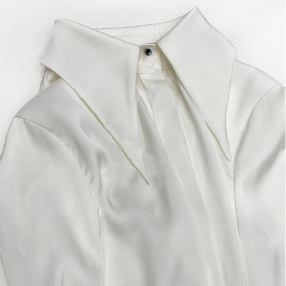 Dam Blus Klassisk Slim Fit Satin-4