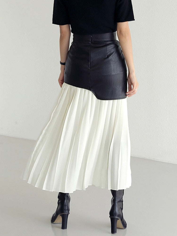 Dam Midi Kjol Veckad Bomull Polyester Elegant Silhuett-2