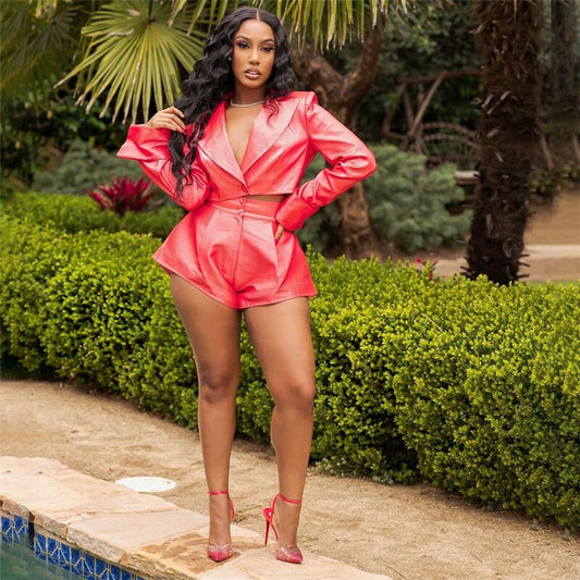 Dam Kort Set V-ringning Spandex Polyester-1