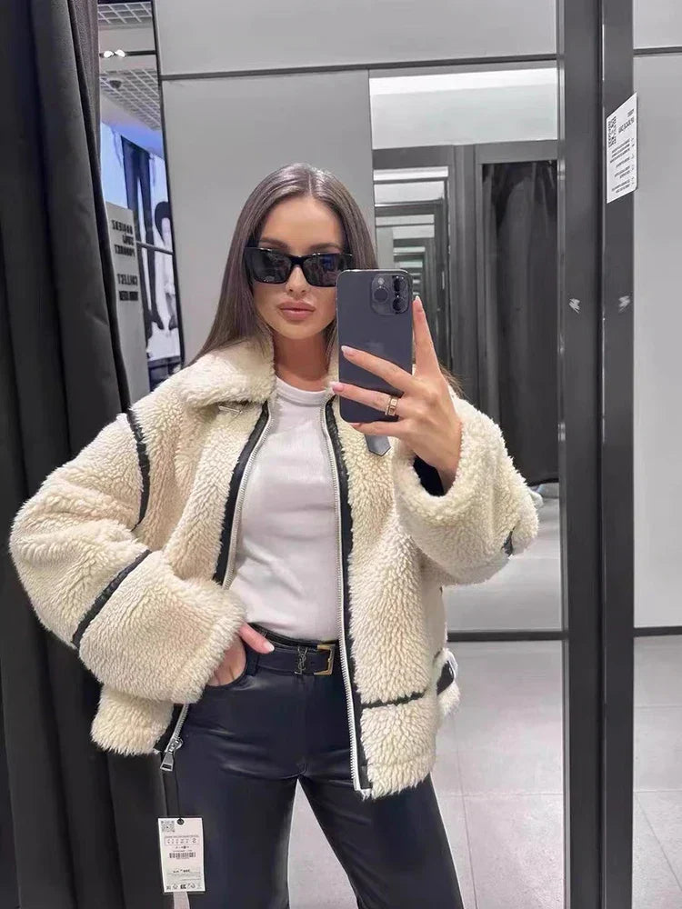 Dam Lammulljacka Avslappnad Stil 100% Lammull-2