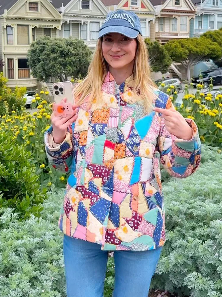 Damjacka Blommönster Vinter Polyester Elegant Smickrande Passform-2