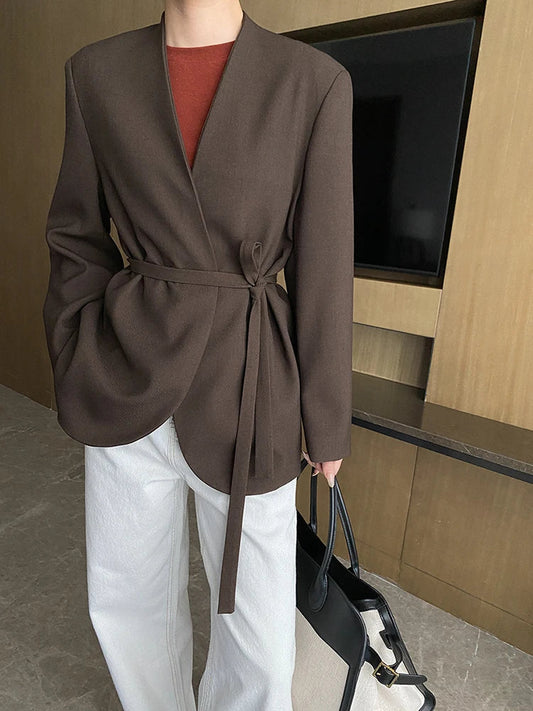 Dam Blazer med Samlad Midja Hög Kvalitet Polyester Viskos-1