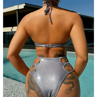 Dam Bikini med Glitter och Trådlöst Stöd i Polyester och Spandex-2