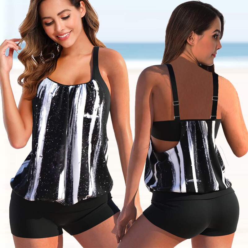 Kvinnors Tankini Set Tvåfärgad Design Högkvalitativt Tyg-2