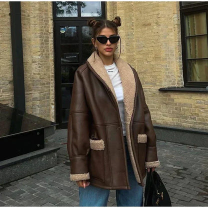 Dam Läderjacka med Pälsdetaljer Äkta Läder-3