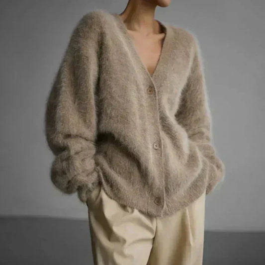 Dam Cardigan Lång V-hals Mjuk Material-1