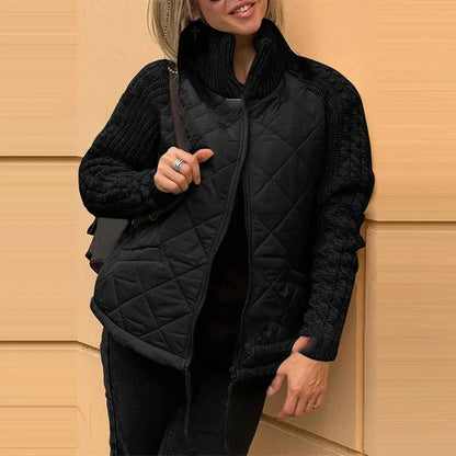 Kvinnors Quiltad Jacka Modern Design Polyester med Stickhylsor-3
