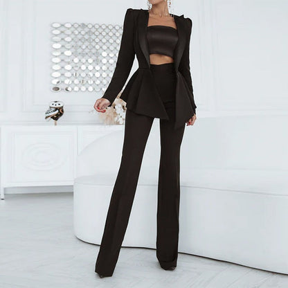 Dam Blazer Set Hög Midja Polyester Elegant Design-6