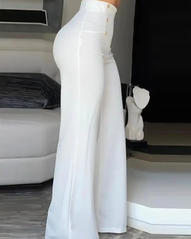 Snygga Byxor Dam Hög Midja Monokrom Polyester-6