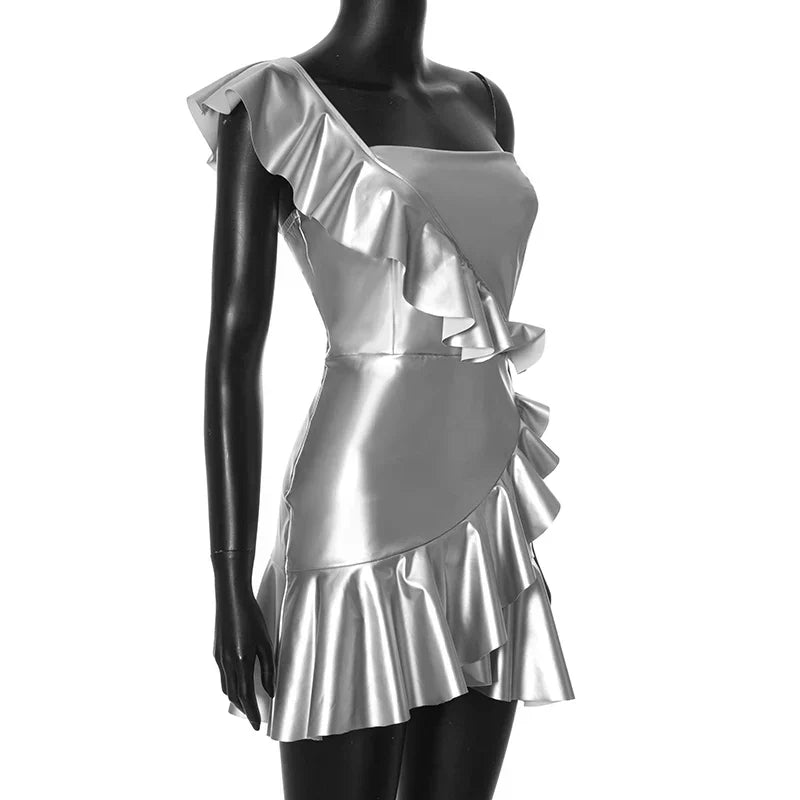 Dam Miniklänning A-linje Polyester Med Rüschenkante-4