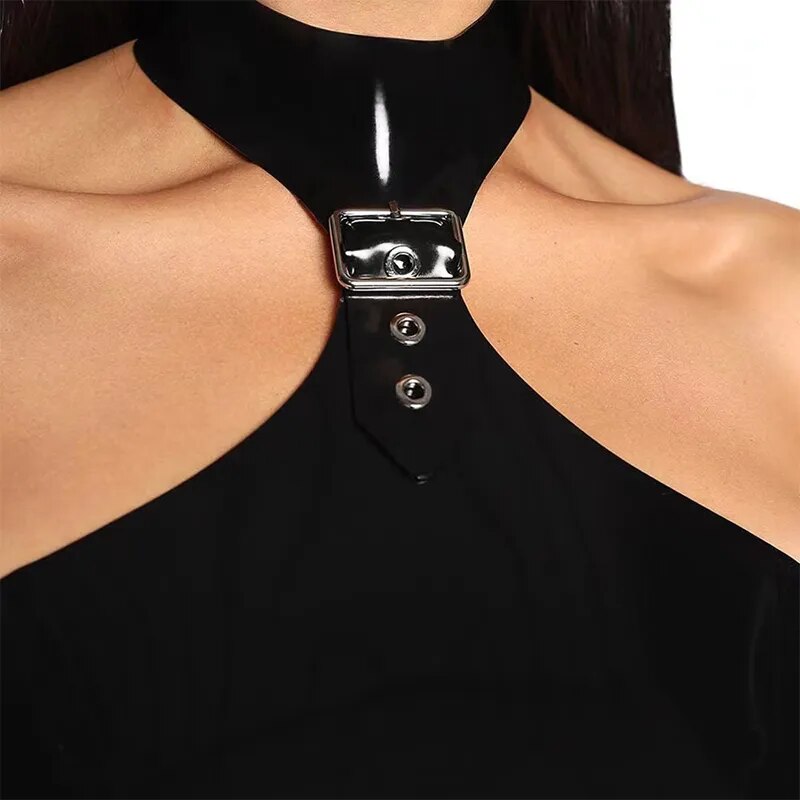 Kvinnors Bustier Klänning Slim Fit Syntetisk Läder 4