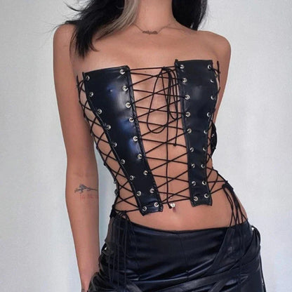 Dam Bustier Korsett Enhetlig Design Bomull Syntetiskt Läder-4