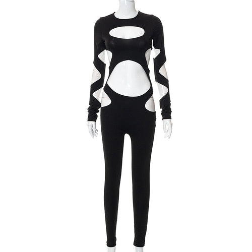 Kvinnors Jumpsuit Ihålig Design Polyester-1