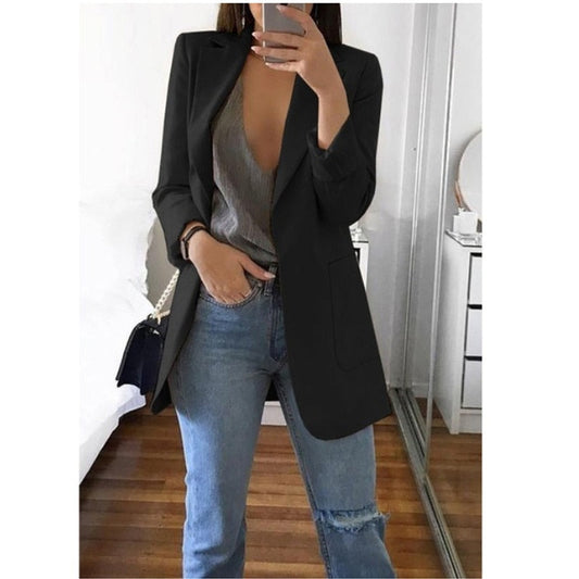 Dam Blazer Cardigan Slim Fit med Polo-hals i Polyester – Elegant och Bekväm för Vardag och Fest 1
