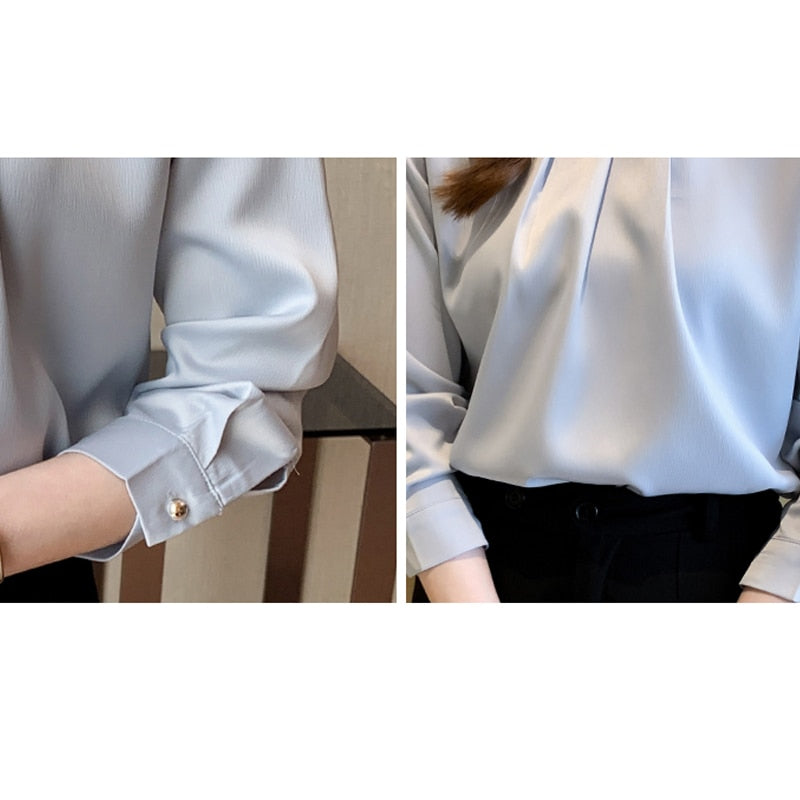Dam Blus Elegant Syntetmaterial Lång Ärmar-4