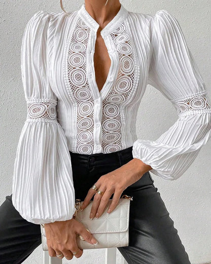 Dam Blus Monokrom Långärmad Polyester Elegant-3
