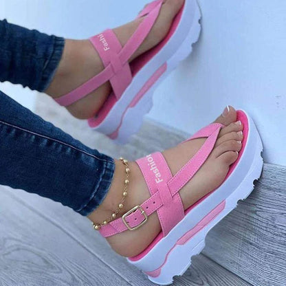 Dam Sandaler Plattform Mocka med Spänne för Sommar-3