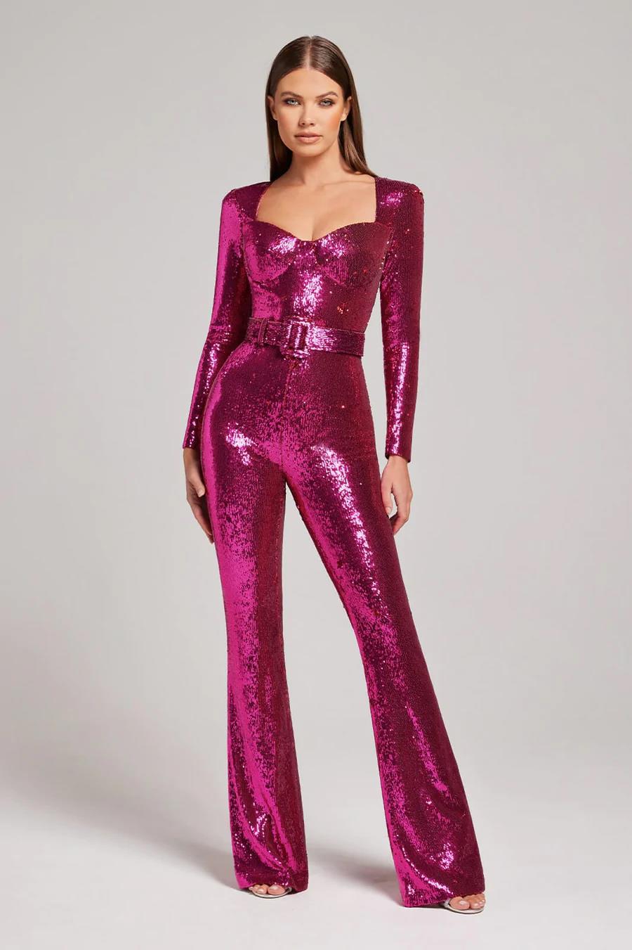Variant image for Dam Jumpsuit Långärmad Paljetter Polyester Elegant Festklänning-5