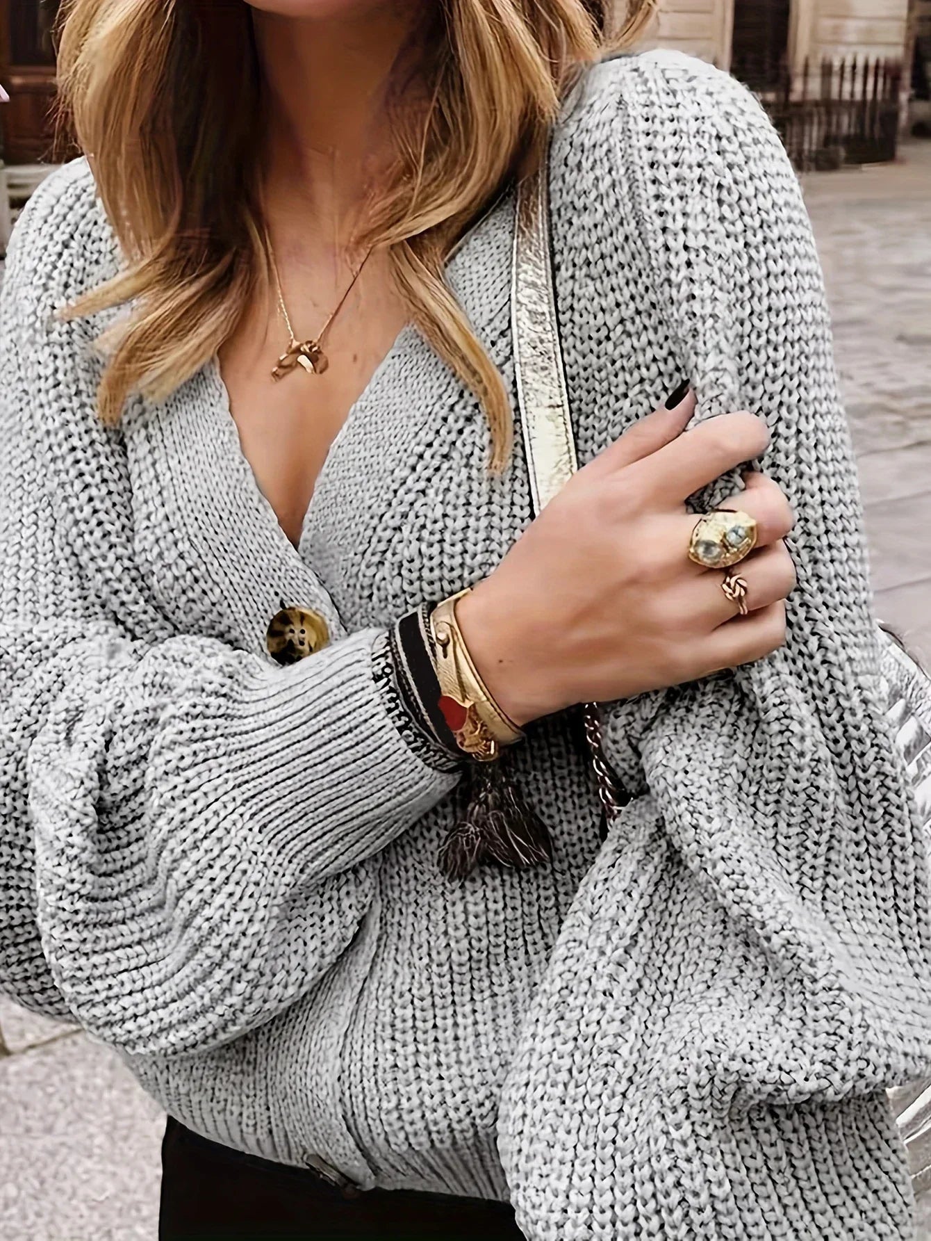 Kvinnors V-ringad Tröja Mjuk Fiber-2