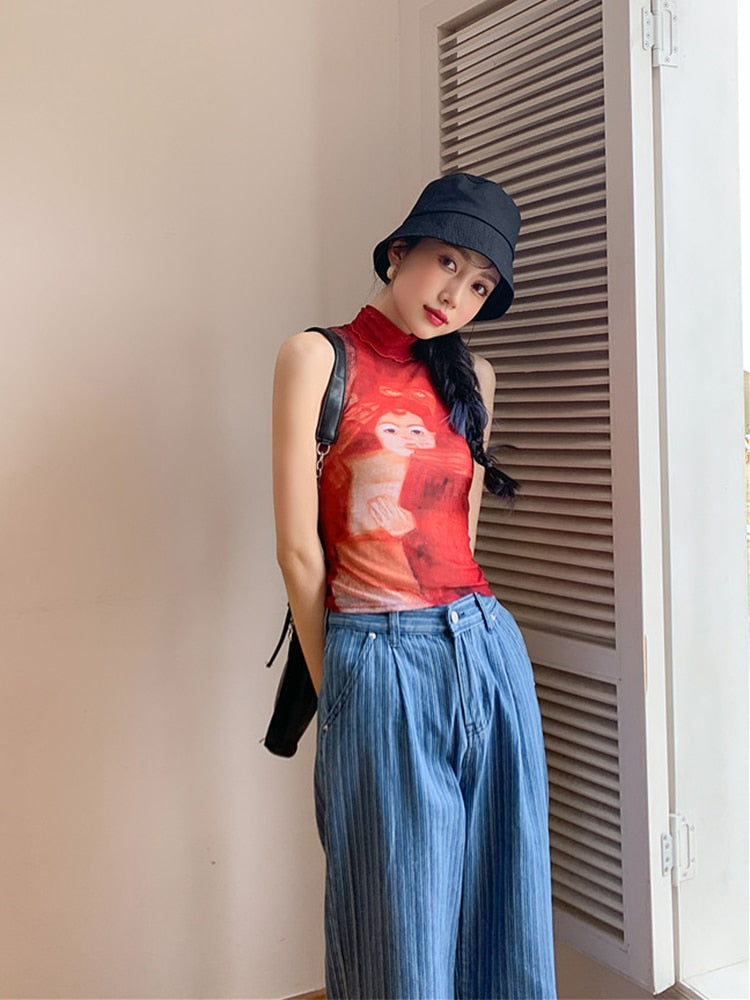 Dam Tank Top Ärmlös Rullkrage Polyester-4