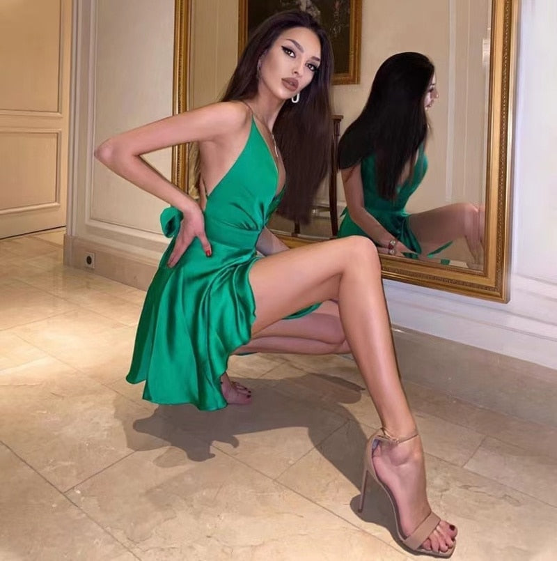 Kvinna Miniklänning A-linje V-ringad Polyester-2