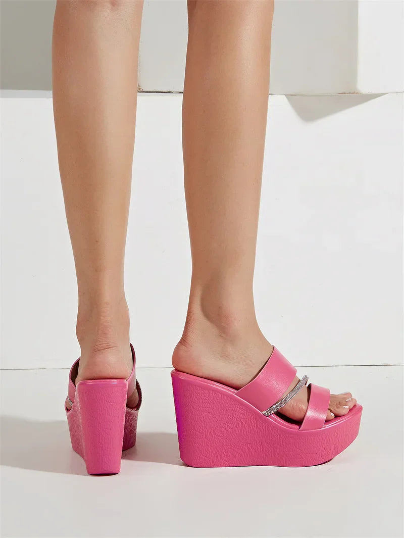 Dam Sandaler med Kilar PU-material Gummisula 3-5 cm Plattform-6