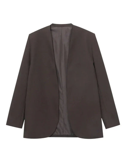 Dam Blazer med Samlad Midja Hög Kvalitet Polyester Viskos-4