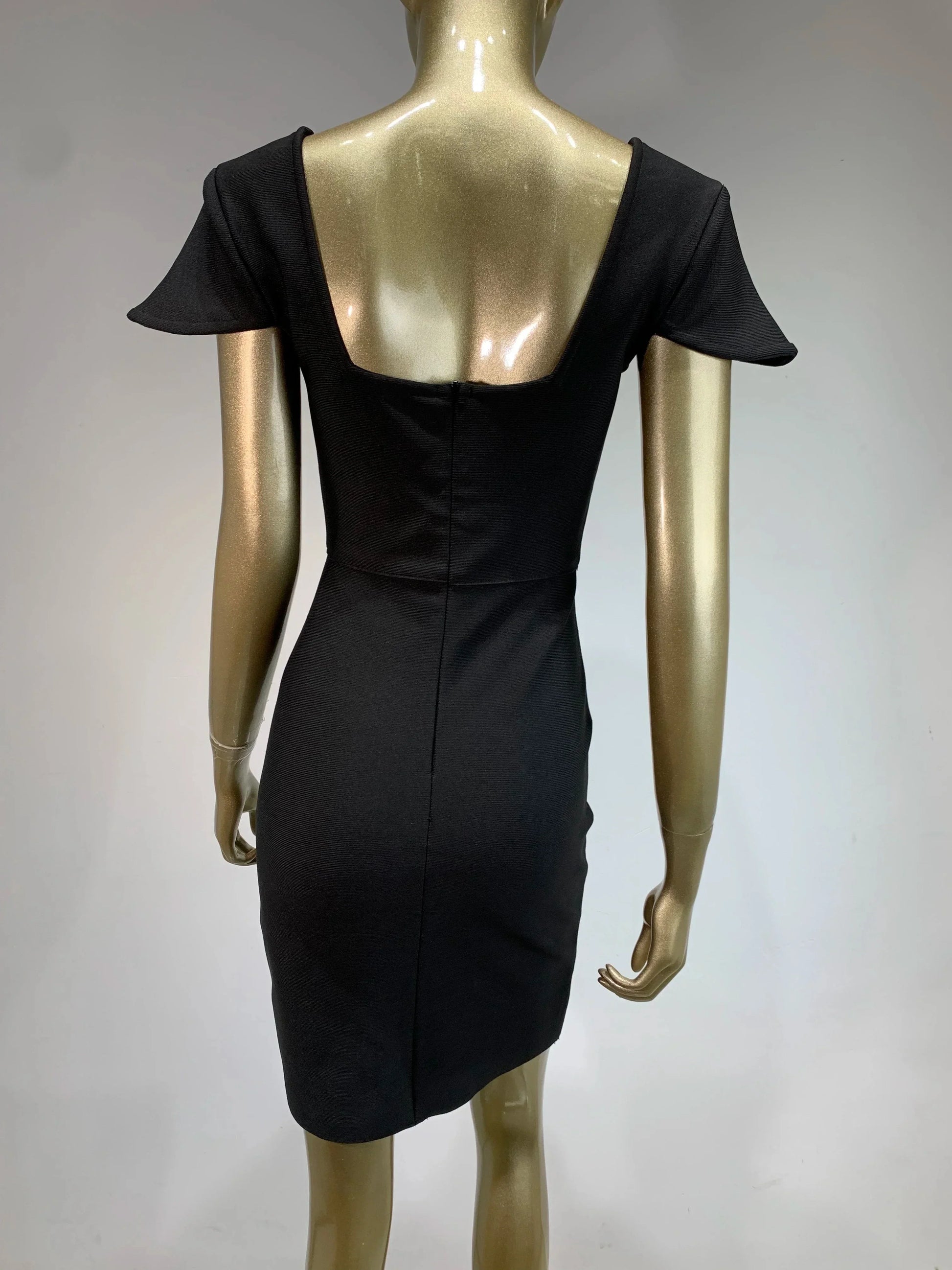 Dam Klänning Mini Fyrkantig Krage Nylon Spandex med Glittrande Detaljer-5