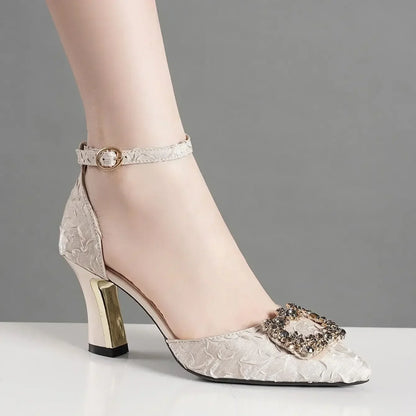 Dam Pumps Slingback Spetsig Tå Canvas 4