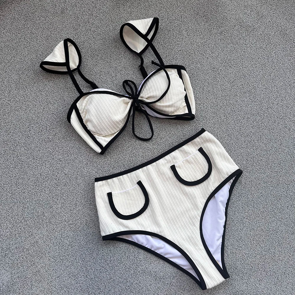 Dam Bikini Låg Midja Monokrom Nylon-4