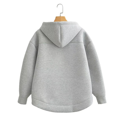 Hoodie Dam Oversized Mjuk Fleece med Dubbelväska-5