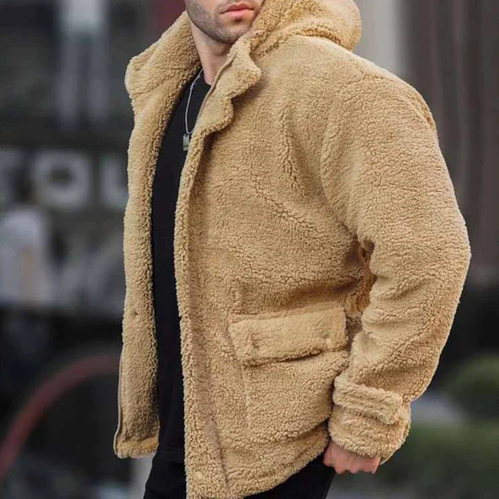 Herrar Hoodie i Teddypäls med Huva Mjuk Polyester 4