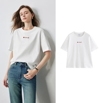 Dam T-shirt Broderi Av Mjuk Bomull-4