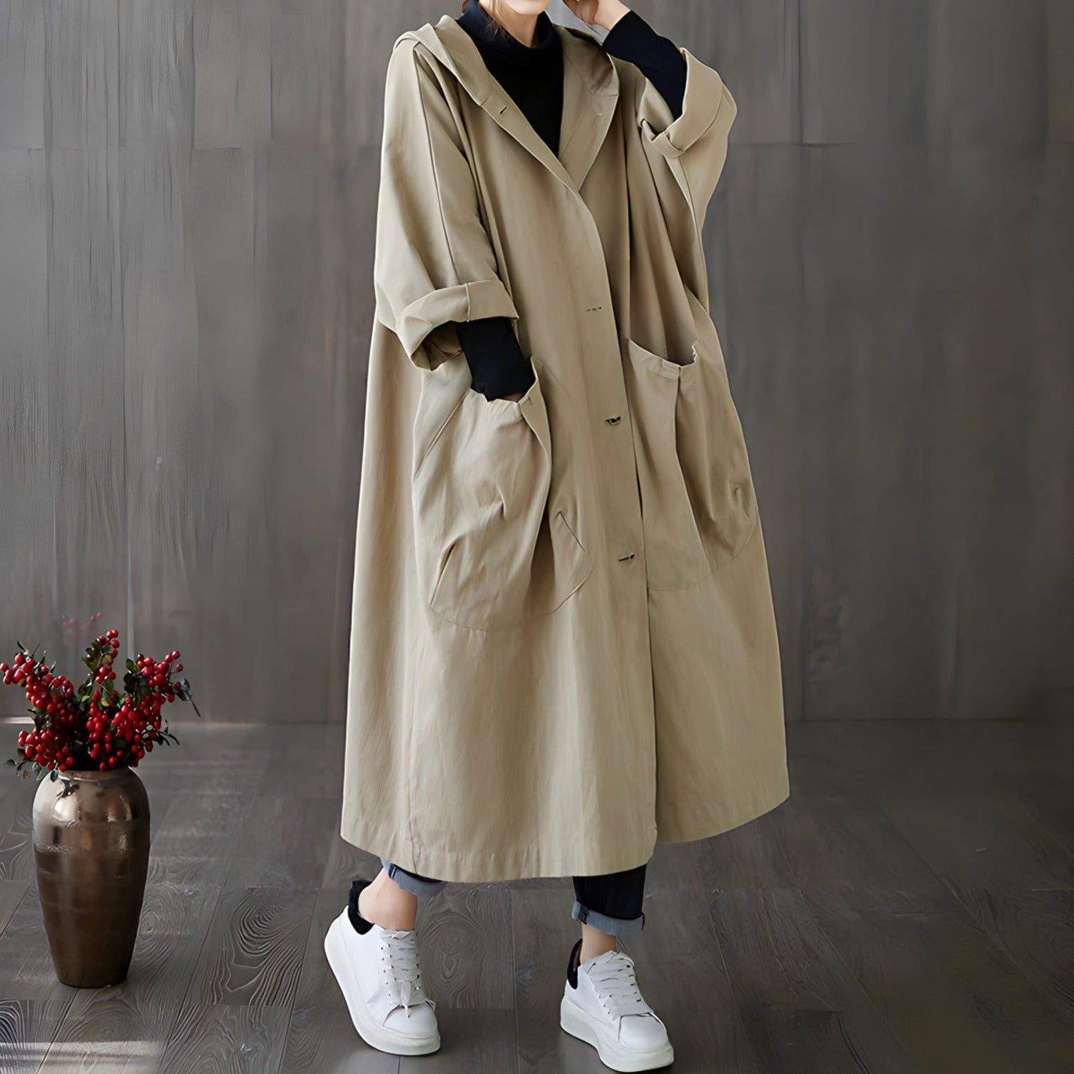 Dam Trenchcoat Överdimensionerad Polyester Höststil 3
