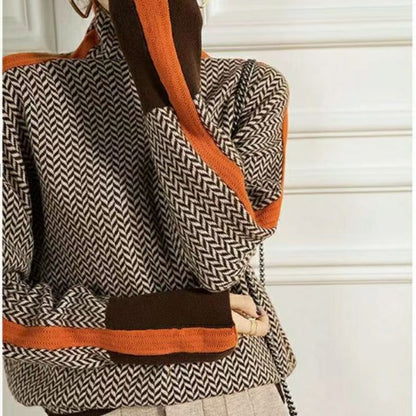 Stickad Dam Turtleneck Tröja Geometrisk Ull för Höst och Vinter-2