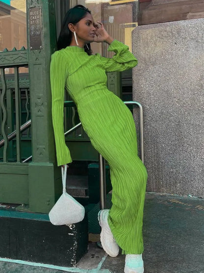 Kvinna Lång Klänning Svängande Ärmar Polyester-6