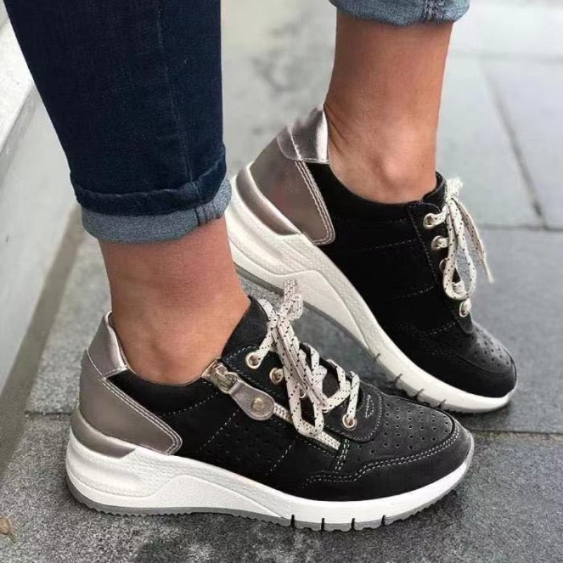Dam Sneakers Snörning Dragkedja Textil Komfortabel Design-4