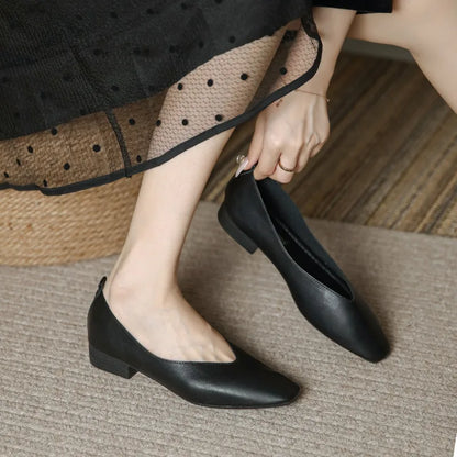 Dam Slipper Läder Elegant med Låg Blockhäl-4