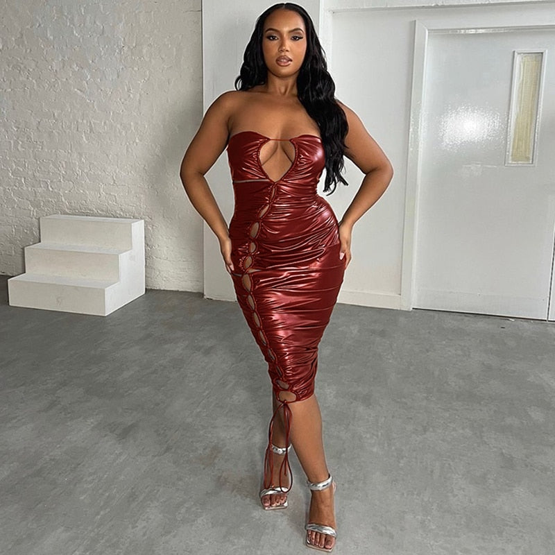 Kvinnors MIDI Klänning Med Filigranhålmönster Spandex Polyester 4