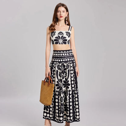 Damernas Sommarklänning Set i Polyester med Kjol och Top Ärmlös Midsommarklänning-1