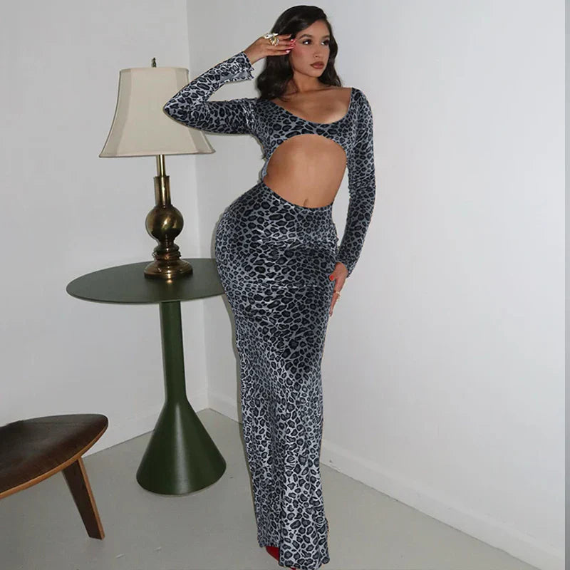 Variant image for Maxiklänning Dam Leopardmönster Figurnära Polyester Spandex-7